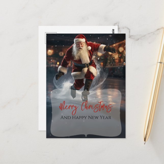 Santa Claus on Ice Postcard (Front/Back In Situ)