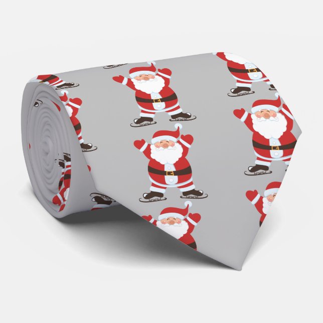 Santa Claus on Ice Skates Christmas Holiday Tie (Rolled)