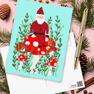 Santa Claus on Magical Mushroom Xmas Postcard