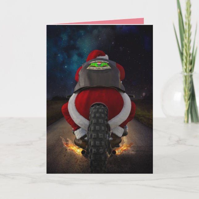 SANTA CLAUS ON MOTORCYCLE CHRISTMAS CARD (Front)