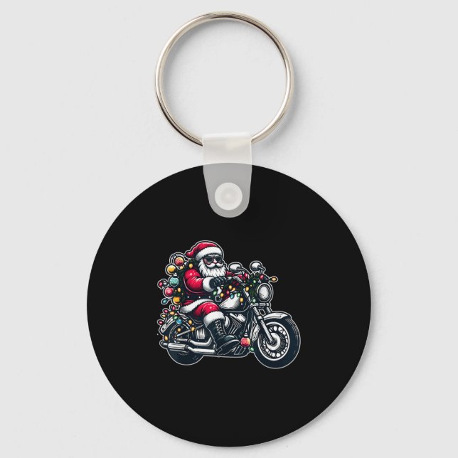 Santa Claus On Motorcycle Funny Biker Christmas Xm Key Ring (Front)