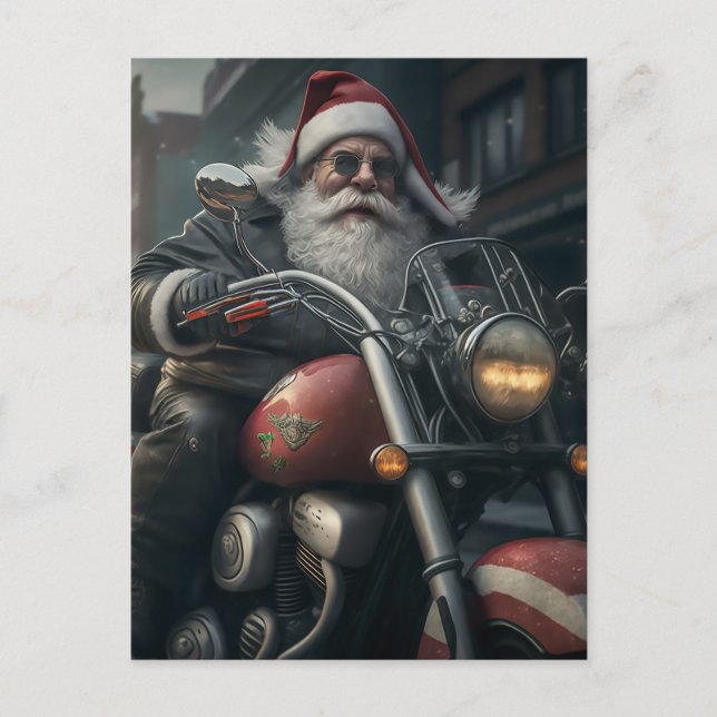 SANTA CLAUS ON MOTORCYCLE POSTCARD (Front)