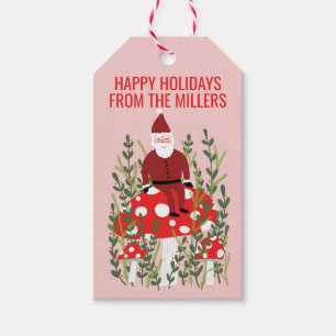 Santa Claus on Mushroom Christmas Elf Dwarf Cute Gift Tags