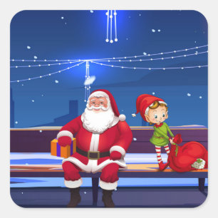 Santa Claus on Park bench Square Sticker