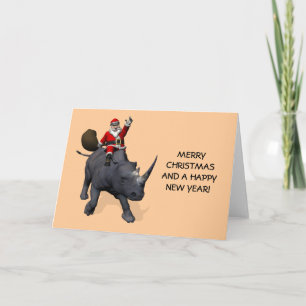 Santa Claus On Rhino Rhinoceros Holiday Card