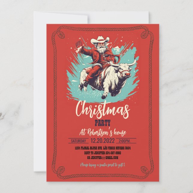 Santa Claus on Rodeo Bull riding Invitation (Front)