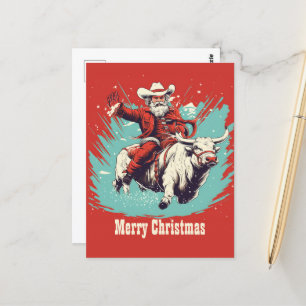 Santa Claus on Rodeo Bull riding Postcard