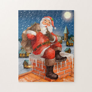 Santa Claus On Rooftop Jigsaw Puzzle