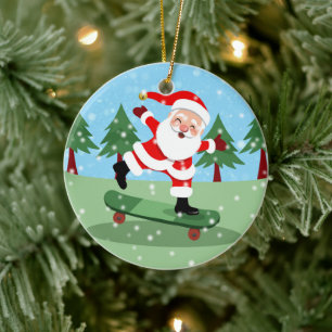 Santa claus on skateboard ceramic tree decoration