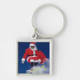 Santa Claus on skis jumping off a cornice at Key Ring