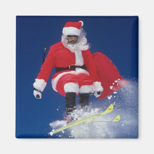 Santa Claus on skis jumping off a cornice at Magnet