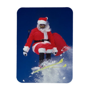 Santa Claus on skis jumping off a cornice at Magnet