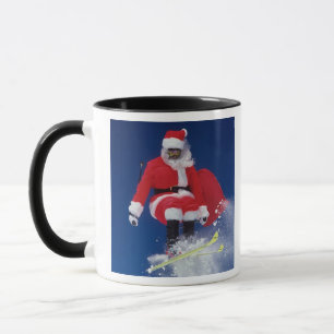 Santa Claus on skis jumping off a cornice at Mug