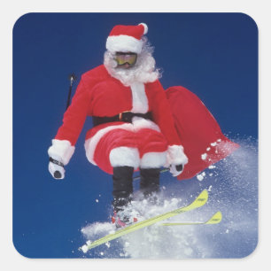Santa Claus on skis jumping off a cornice at Square Sticker