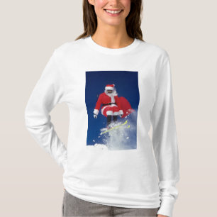 Santa Claus on skis jumping off a cornice at T-Shirt