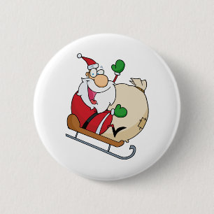 Santa Claus on Sleigh 6 Cm Round Badge