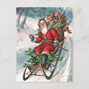 Santa Claus on Sleigh Holiday Postcard