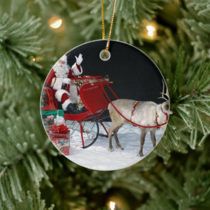Santa Claus on sleigh with presents Ceramic Tree Decoration