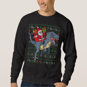 Santa Claus On T Rex Ugly Christmas Sweater Funny 