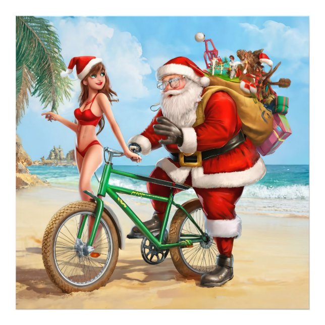 Santa Claus on the beach, Merry Christmas! Photo Print (Front)