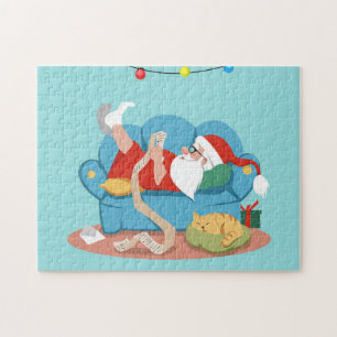 Santa Claus on the couch in pyjamas Jigsaw Puzzle