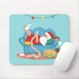 Santa Claus on the couch in pyjamas Mouse Pad