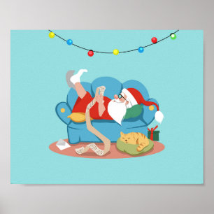 Santa Claus on the couch in pyjamas Poster