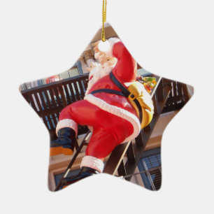 Santa Claus on the Fire Escape Ceramic Tree Decoration