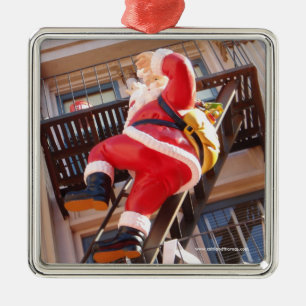Santa Claus on the Fire Escape Metal Tree Decoration