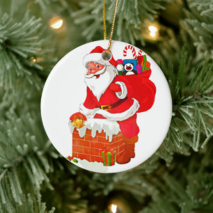 Santa Claus on the roof cartoon Ceramic Tree Decoration