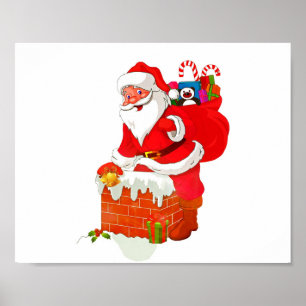 Santa Claus on the roof cartoon Poster