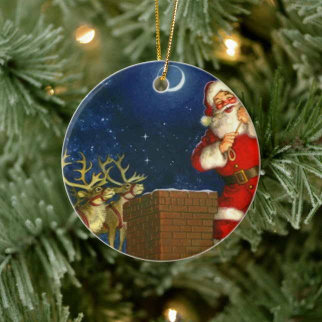 Santa Claus on the roof Ceramic Tree Decoration (Tree)