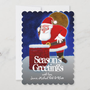 Santa Claus on the roof, looking in the chimney Holiday Card