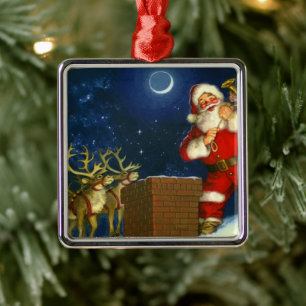Santa Claus on the roof Metal Tree Decoration