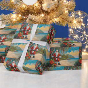 Santa Claus on Tropical Beach Wrapping Paper