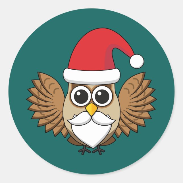 Santa Claus Owl Classic Round Sticker (Front)