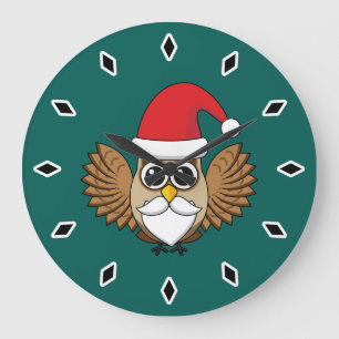 Santa Claus Owl Large Clock