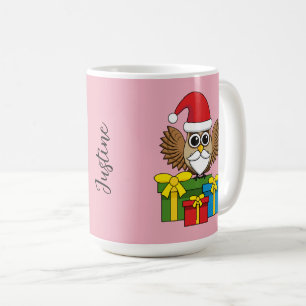 Santa Claus Owl with Presents Add Name Coffee Mug