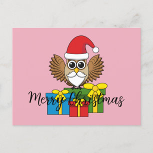 Santa Claus Owl with Presents   Add Text Holiday Postcard