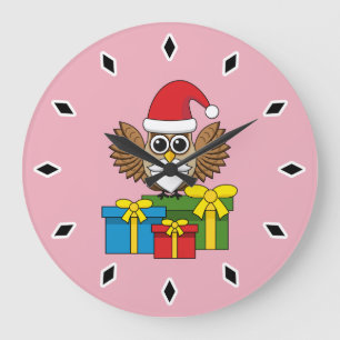 Santa Claus Owl with Presents Large Clock