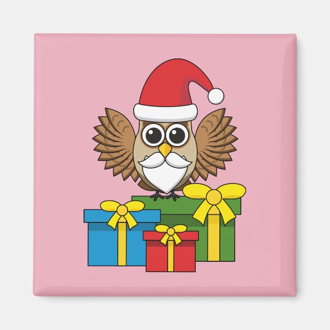Santa Claus Owl with Presents Magnet (Front)