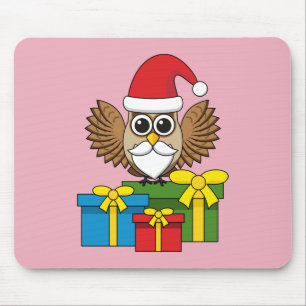Santa Claus Owl with Presents Mouse Pad
