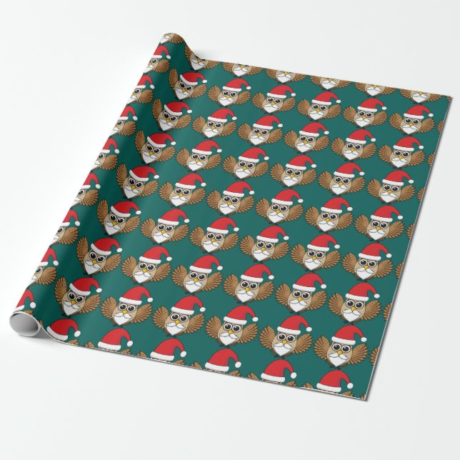 Santa Claus Owl Wrapping Paper (Unrolled)