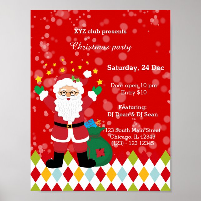 Santa Claus party * choose background colour Poster (Front)