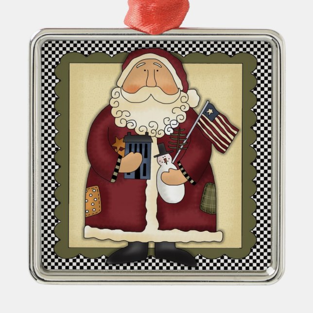 Santa Claus Patriotic Country Christmas Keepsake Metal Tree Decoration (Front)