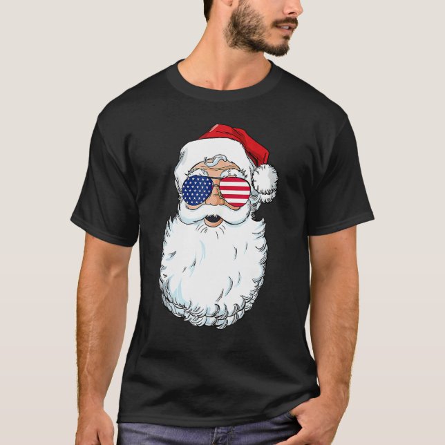 Santa Claus Patriotic USA Sunglasses Christmas in  T-Shirt (Front)