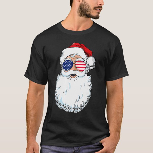 Santa Claus Patriotic USA Sunglasses Christmas in  T-Shirt (Front)