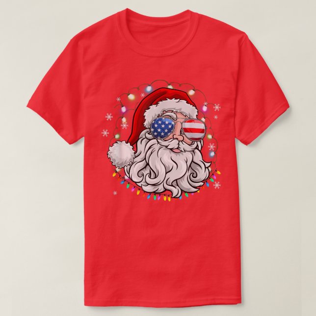 Santa Claus Patriotic USA Sunglasses Christmas in  T-Shirt (Design Front)