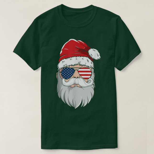 Santa Claus Patriotic USA Sunglasses Christmas in  T-Shirt (Design Front)