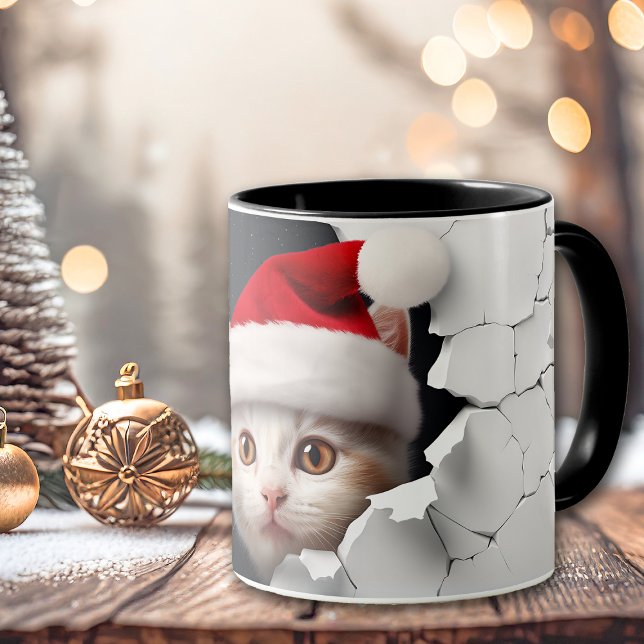 Santa Claus Peeking Cat Cracked Wall Mug (Creator Uploaded)